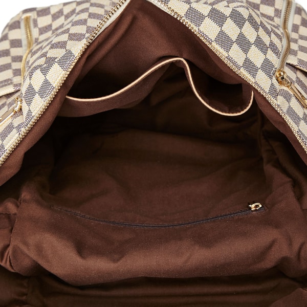 Plaid rygsæk PU læder bærbar rygsæk Daypack H White 12.21*11.43 inch