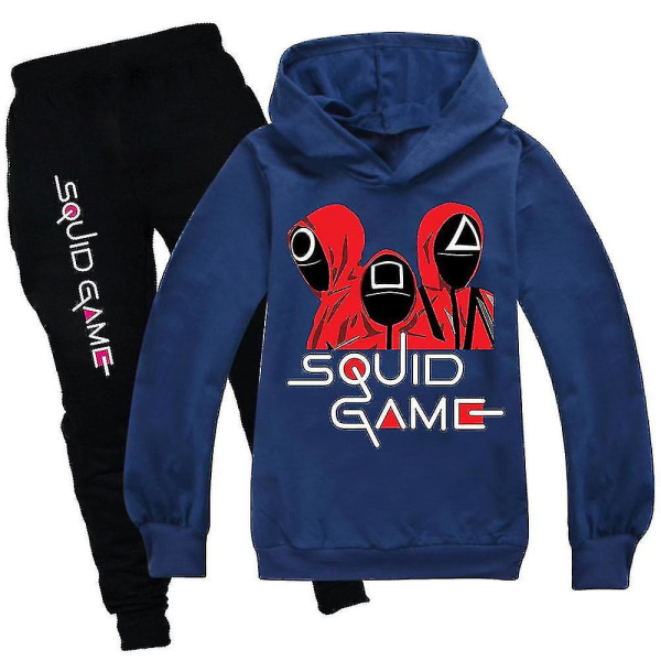 Squid Game Kids Sport Träningsoverall Set Huvtröja Byxor Outfit Kläder W Navy Blue 11-12 Years