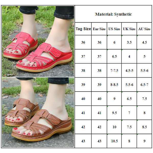 Ortopediske sandaler for kvinner Behagelige sklisikre flate sko . Red 36
