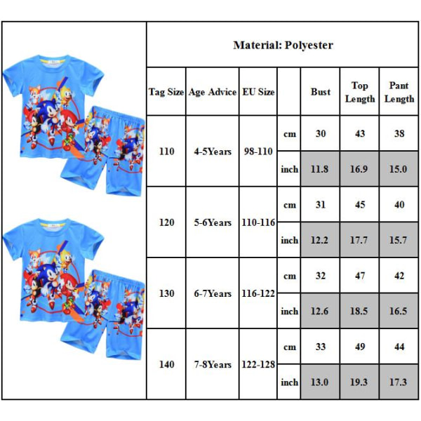 Sonic the Hedgehog T-paita ja shortsit -setti lapsille 130cm
