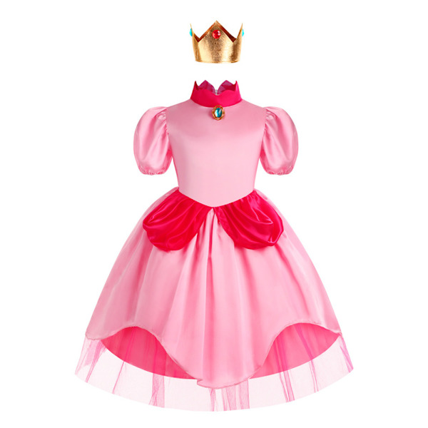 Super Brother Peach Dress Girl Princess Crown Halloween Party 140cm