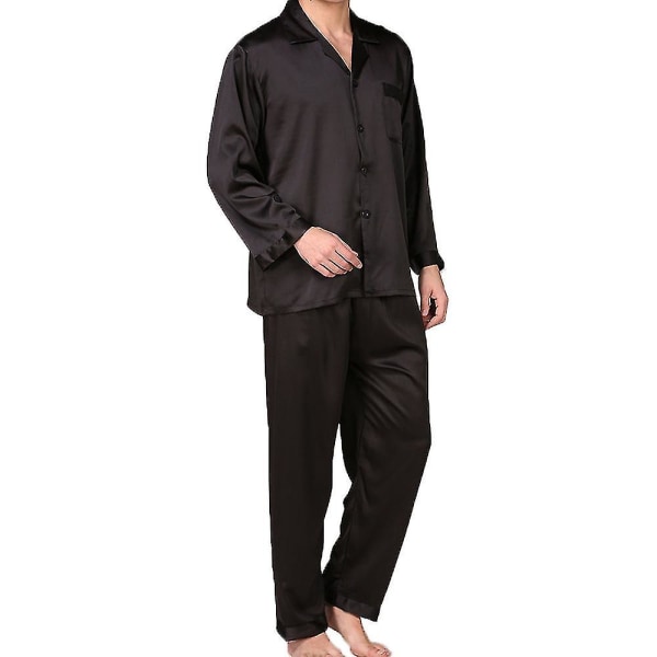 Herre satin Button-down sæt - 2-delt Silky Loungewear Black M