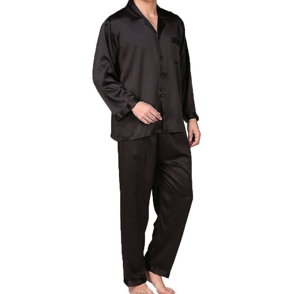 Satin Button-down set för män - 2-delad Silky oungewear Black L