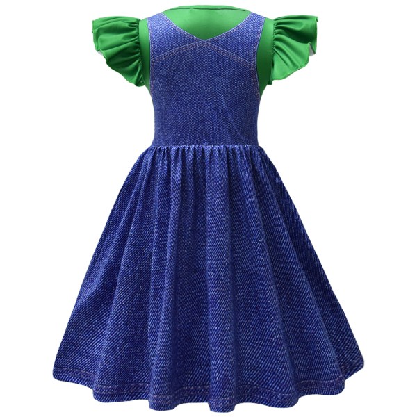 Kids Girls Princess Peach & Super Bros Short Dress Summer Fancy Cosplay Costume Green 8-9 Years