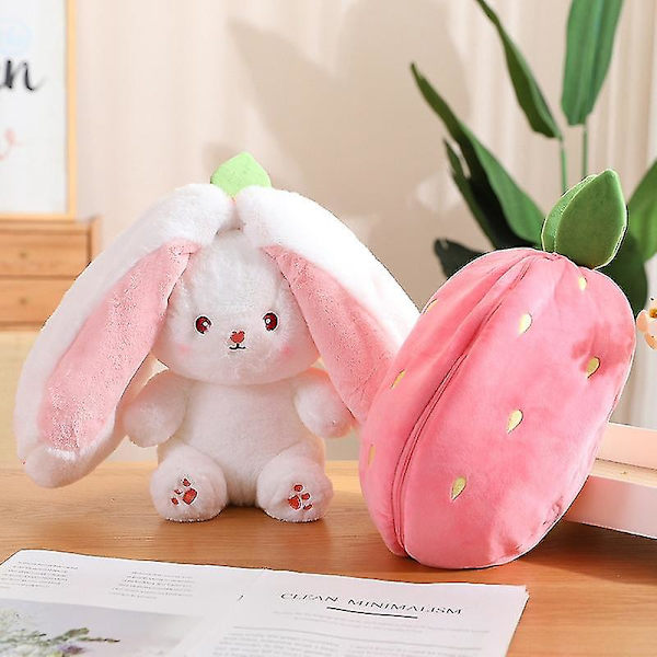 Kanit Muppleksaker Vändbara Morötter Jordgubbar Kaninkudde Plyschleksaksdocka För Pojkar Flickor Presenter strawberry 18cm