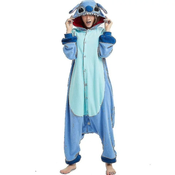 Stitch-pyjama Anime-tecknad film Sovkläder Outfit Jumpsuit_y Blue XL