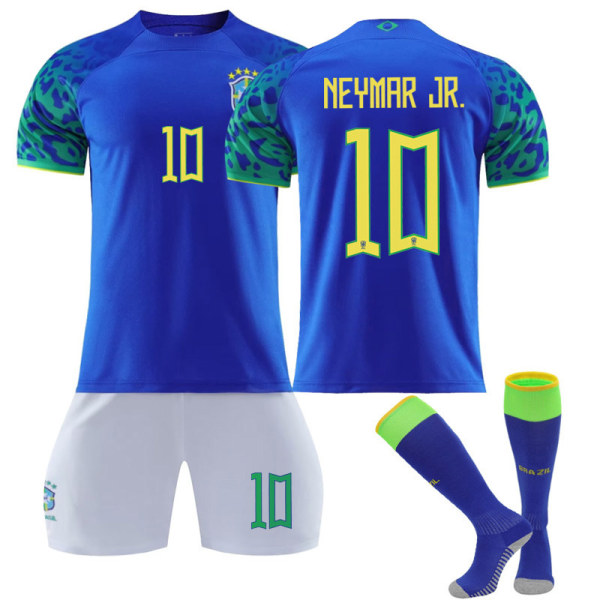 Barn Voksne Fotballsett Qatar Landslag Treningssett - Neymar jr Brazil Away 10 Kids 26(140-150CM)