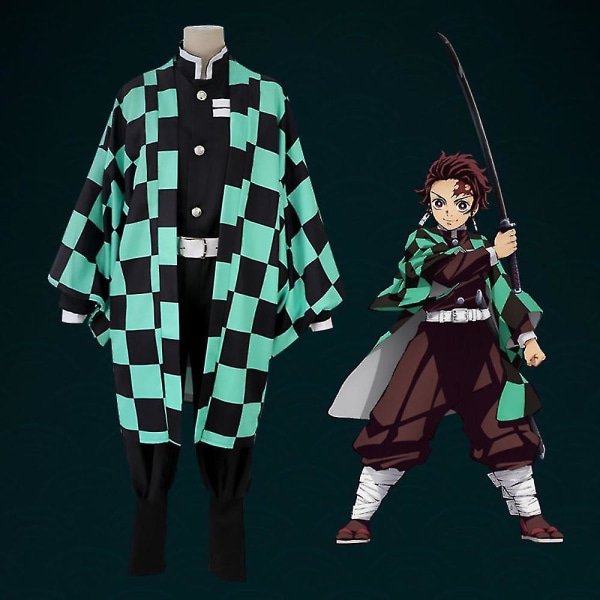Kids Demon Slayer Animation Cosplay Kostym Outfit Set W Kamado Tanjirou 9-10 Years