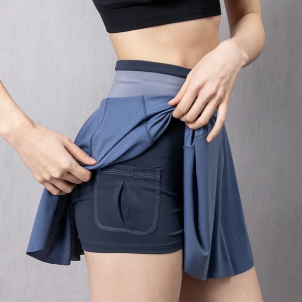 Cloud Hide XS Dame Tenniskjoler Åbning Golf Badminton Bukserkjole Sport Gym Fitness Shorts Telefonlomme Høj Talje Sport Skort NobleBlue L