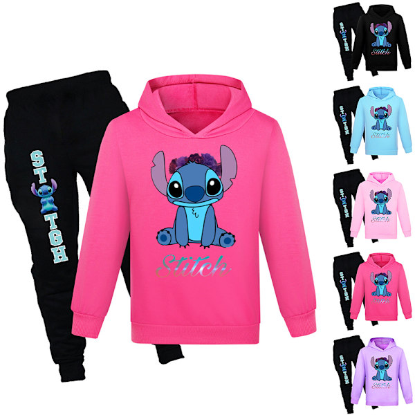 Pojkar Flickor Lilo och Stitch Hoodies Träningsoveraller Toppar+joggingbyxor yz Rose red 140cm