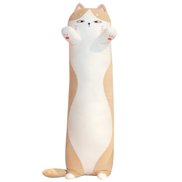 Søt katt plysj lang kroppspute Y brown 110CM
