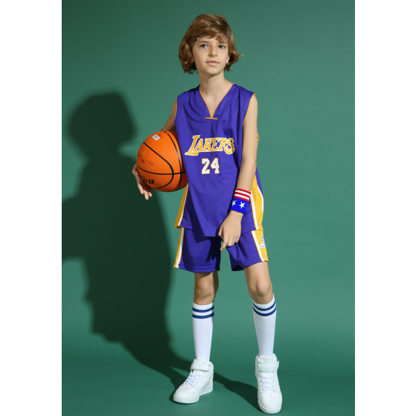 Kobe Bryant No.24 Baskettröja Set Lakers Uniform för barn tonåringar W Purple L (140-150CM)