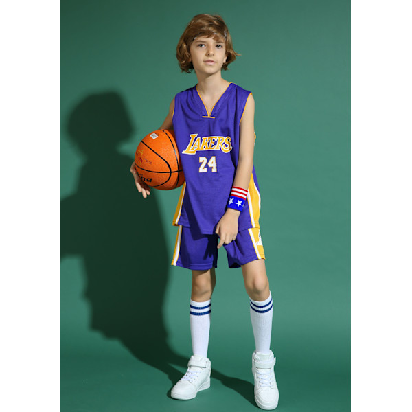 Kobe Bryant No.24 Baskettröja Set Lakers Uniform för barn tonåringar W Purple L (140-150CM)