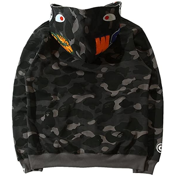 BAPE Shark Herr Luvtröja Camo Loose Zipper Shark Head WGM Jacket S W grå 5XL