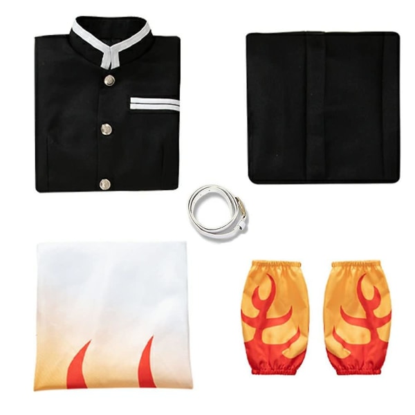 Demon Slayer Rengoku Kyoujurou Cosplay Kostume Party Fancy Dress Kimono Cape Outfit Halloween Anime Rollespil Fuld Sæt - M