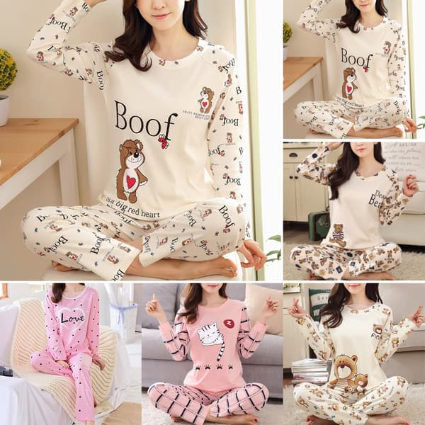 Langærmet pyjamas for kvinner, 2-delt buksesett for kvinner care bear 2XL