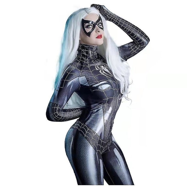 Kvinner Spiderman Superhelt Sexy Jumpsuit kostyme Jente Cosplay antrekk Black 2XL