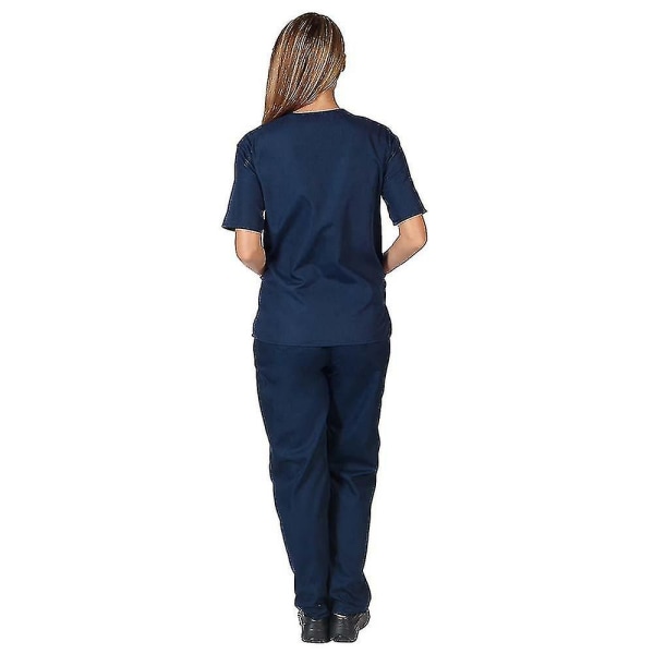 Unisex Doctor Top & Pants Scrub Set Tandläkare kostym för medicinskt bruk Navy Blue M