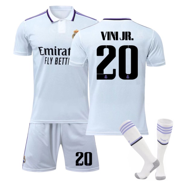 2022-2023 Real Madrid hjemmefotballdrakt for barn Vinicius nr. 20 VINI JR 6-7years