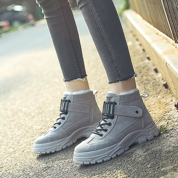 Tykke plysj høyhælte varme sko for kvinner Gray 35