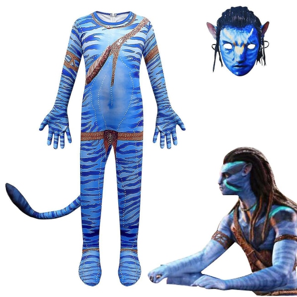 Avatar Waterways Alien-kostumesæt, Cosplay-kostume W Dark Blue Man 160cm