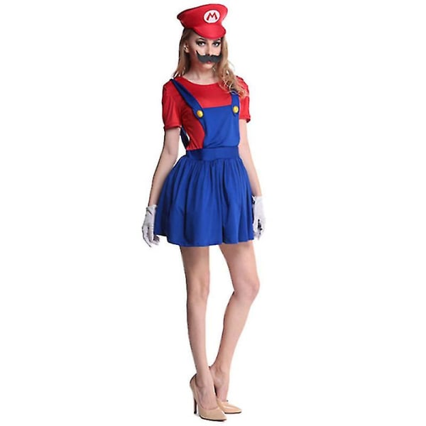 Super ario Luigi Cosplay Kostym Vuxna Barn Fancy Dress Outfit Kläder Mario Red Women M