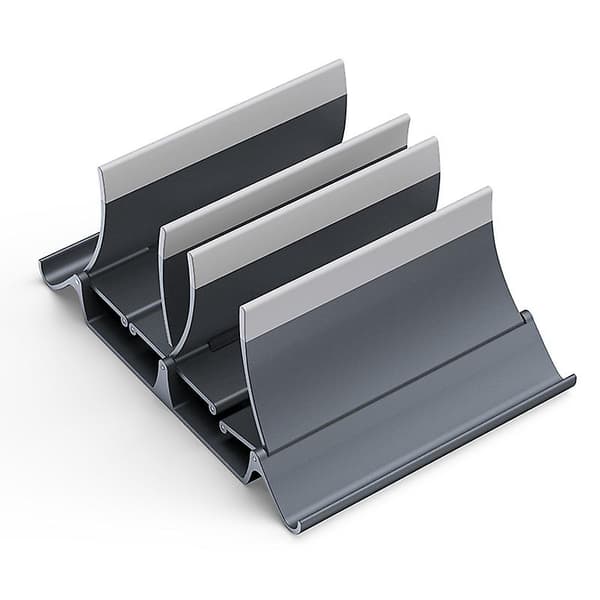 Vertikal bærbar computerstativ Telefon Tablet-holder Desktop Automatisk dobbelt opbevaringshylde Grey