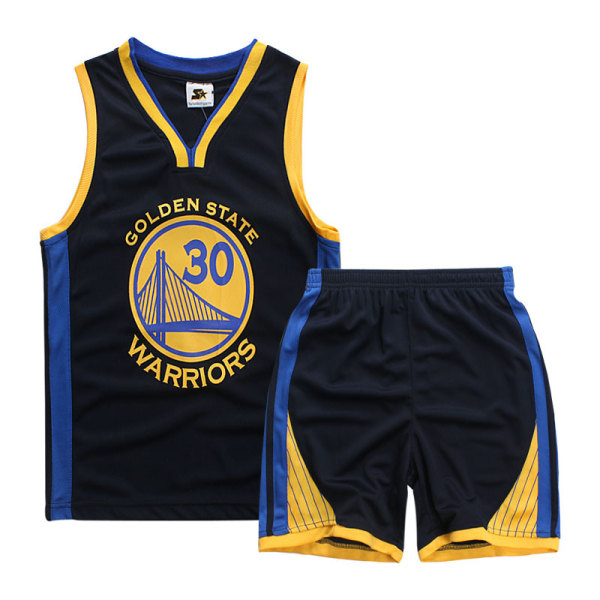 Stephen Curry No.30 Baskettröja Set Warriors Uniform för barn tonåringar Black M (130-140CM)