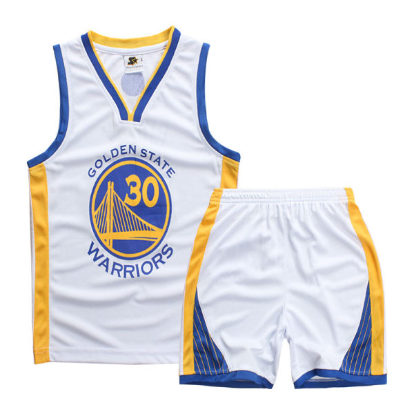 Stephen Curry No.30 Basketball Jerseysæt Warriors Uniform til børn teenagere White XXL (160-165CM)