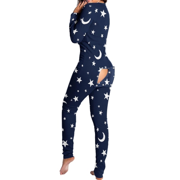 Kvinde Dyre Pyjamas Onesie Jule Bodysuit Jumpsuit Langærmet Natkjole W Navy Blue Star Moon L