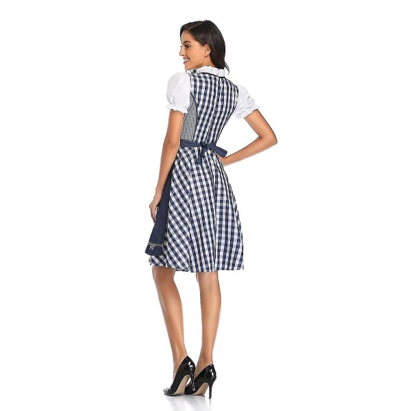 Kvinders Oktoberfest Ølpige Kostume Bayersk Traditionel Dirndl Kjole W Denim Blue Check L