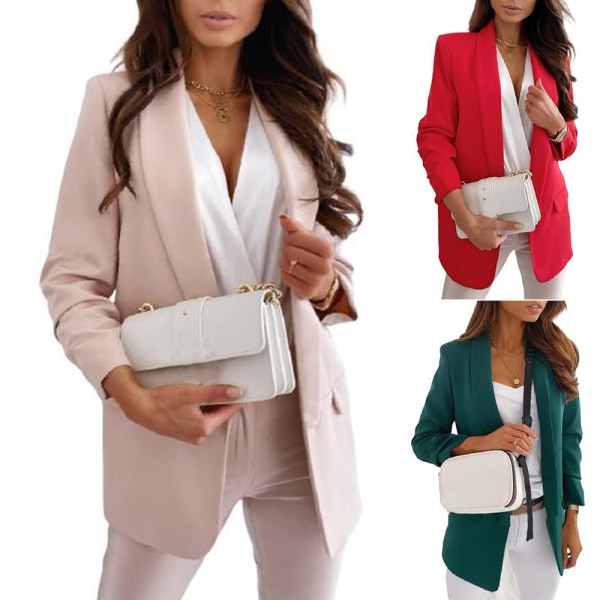 Kvinder almindelig cardiganfrakke Blazerjakkesæt Work Business W Khaki XL