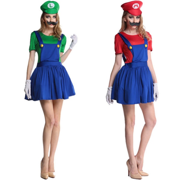 Super Mario Cosplay Fancy Dress Halloween kostym för vuxna barn women-red man-green L