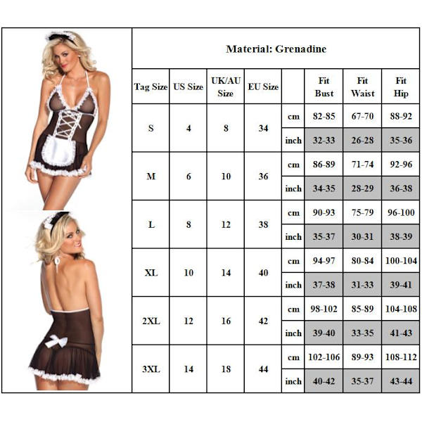 Sexiga underkläder Mesh Cosplay Maid Fancy Dress Erotiska Outfits Set black 2XL