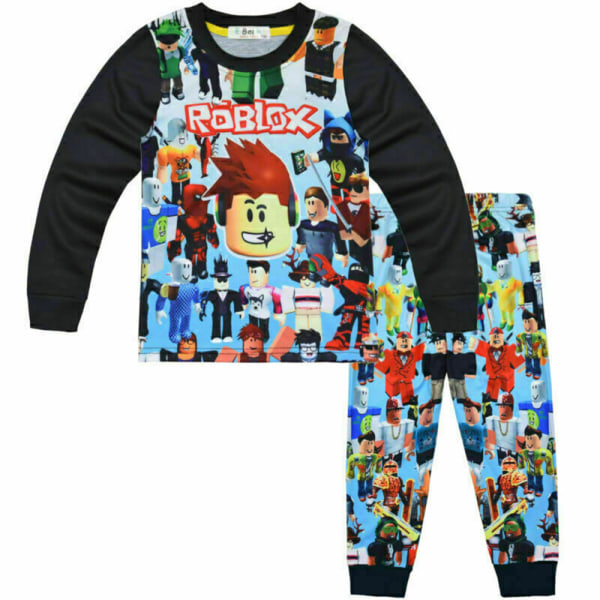 Roblox T-skjorte Topper Bukser Antrekk Nattøy Pyjamassett Barn Gave k black 120cm