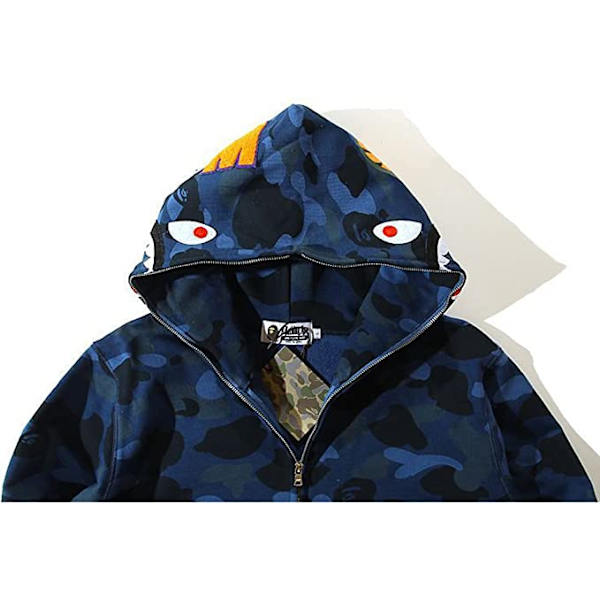 BAPE Shark Herr uvtröja Camo oose Zipper Shark Head WGM Jacket S Z W Mörkblå L