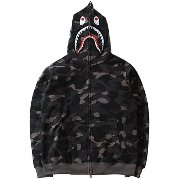 BAPE Shark Herr Luvtröja Camo Loose Zipper Shark Head WG Jacket S Z H grå M