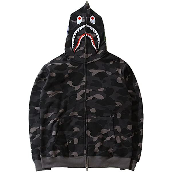 BAPE Shark Herr uvtröja Camo oose Zipper Shark Head WGM Jacket S Z W grå L