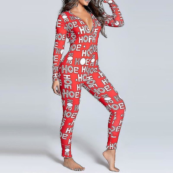 Kvinnor Animal Pyjamas One Piece Christmas Bodysuit Jumpsuit ångärmad nattkläder W Letters L