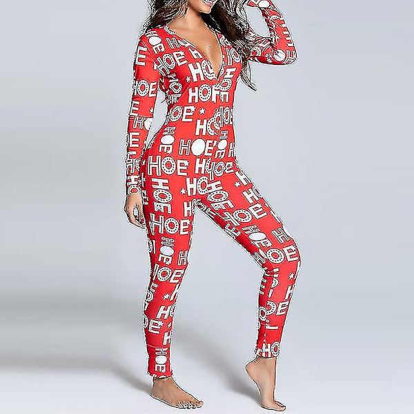 Kvinnor Animal Pyjamas One Piece Christmas Bodysuit Jumpsuit Långärmad nattkläder W Letters M