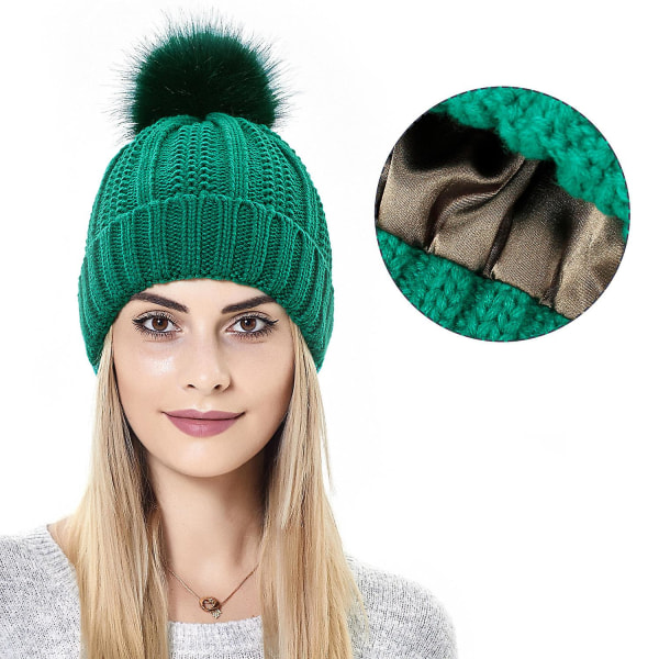 Talvi neulottu hattu Naisten lämmin kudottu lippalakki, jossa sileä sisäpuoli suojaava kampaus W Green
