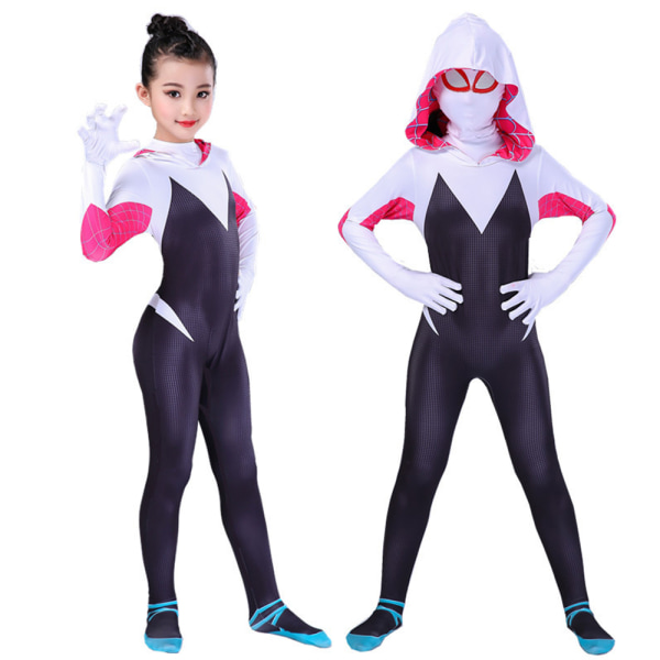 Halloween Ghost Spider Gwen med Mask Cosplay Costume Kid v 140