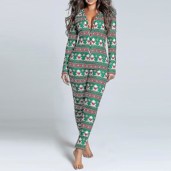 Kvinnor Animal Pyjamas One Piece Christmas Bodysuit Jumpsuit Långärmad nattkläder W Green S