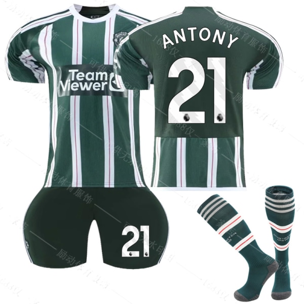 23-24 Manchester United Bortefotballskjorte for barn nr 21 ANTONY 8-9 Years