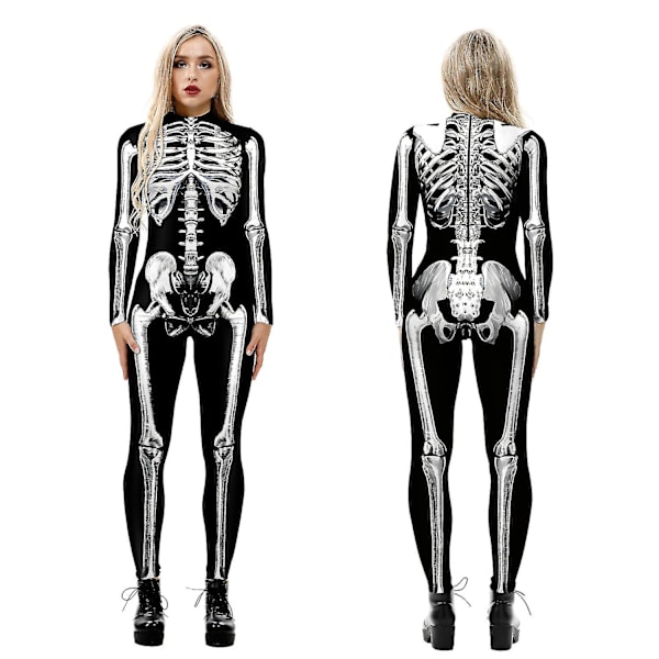 Halloween-skeletdragt til børn og voksne, behagelig Onesie Jumpsuit Tak!！ Black L