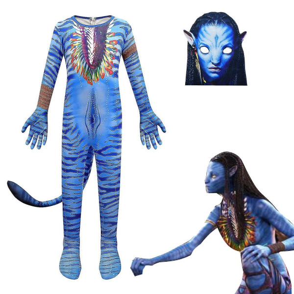 Avatar Waterways Alien-kostumesæt, Cosplay-kostume W Dark Blue Woman 160cm