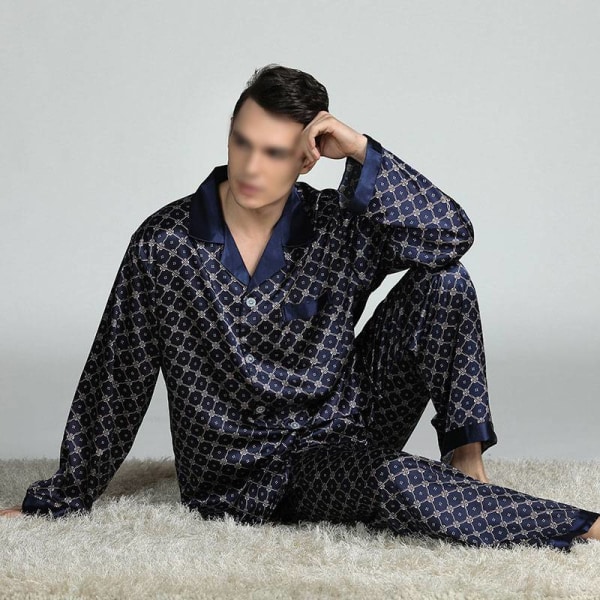 Pyjamassæt til mænd T-shirt Lounge underdele Bukser Nattøj Suit Pjs Na  Blue XL