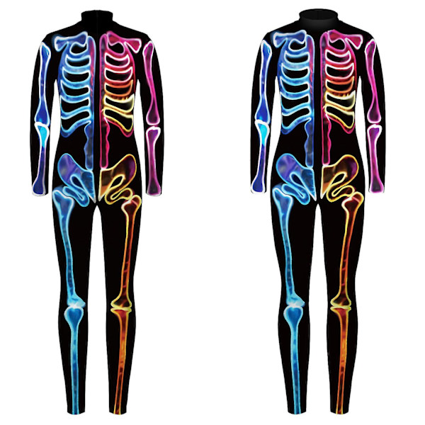 Halloween-skeletdragt til børn og voksne, behagelig Onesie Jumpsuit Tak!！ Colorful S