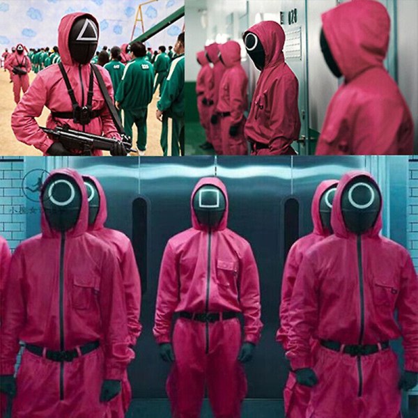 Halloween Squid Game Cosplay Jumpsuit Cosplay Kostyme Sett Voksen with round mask 2XL