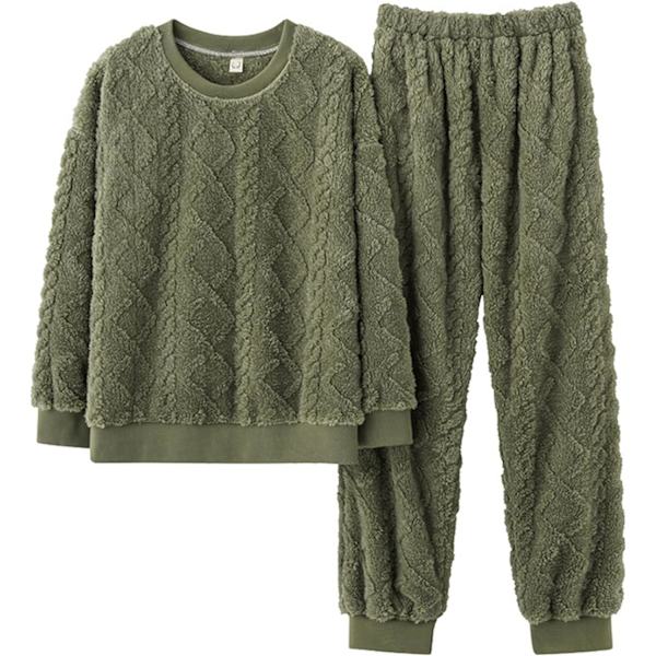 HAUFR Dame Fluffy Fleece Pyjamas Sæt 2 dele Varm Fleece Pyjamas Sæt Bløde Nattøj Langærmede Crewneck Lommer Bukser Y Green Large